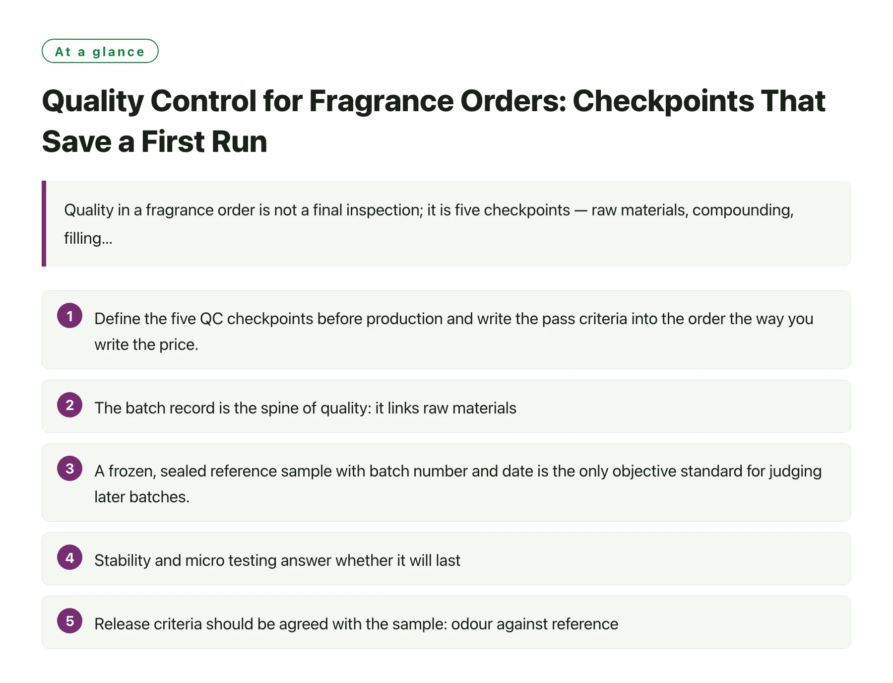 Quality Control for Fragrance Orders: Checkpoints That Save a First Run——全文要点速览
